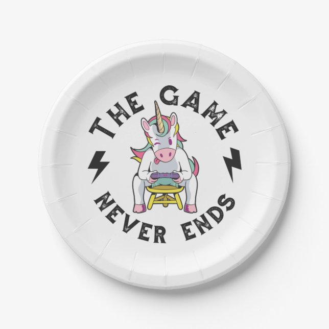 Das Spiel endet nie für Unicorns Pappteller (Vorderseite)
