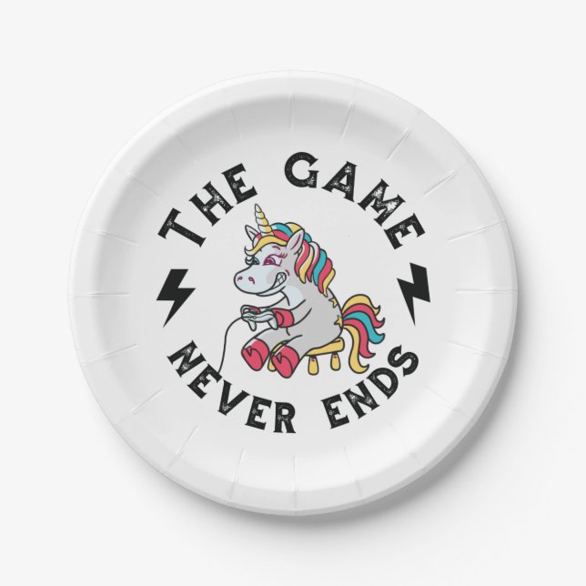 Das Spiel endet nie für Unicorns Pappteller (Vorderseite)
