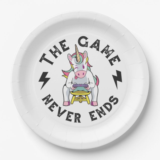 Das Spiel endet nie für Unicorns Pappteller (Vorderseite)
