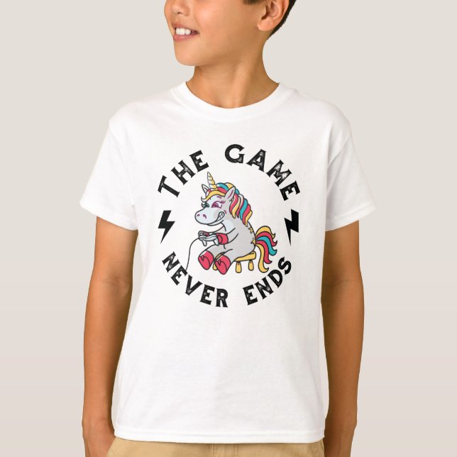 Das Spiel endet nie für Unicorns T-Shirt (Vorderseite)