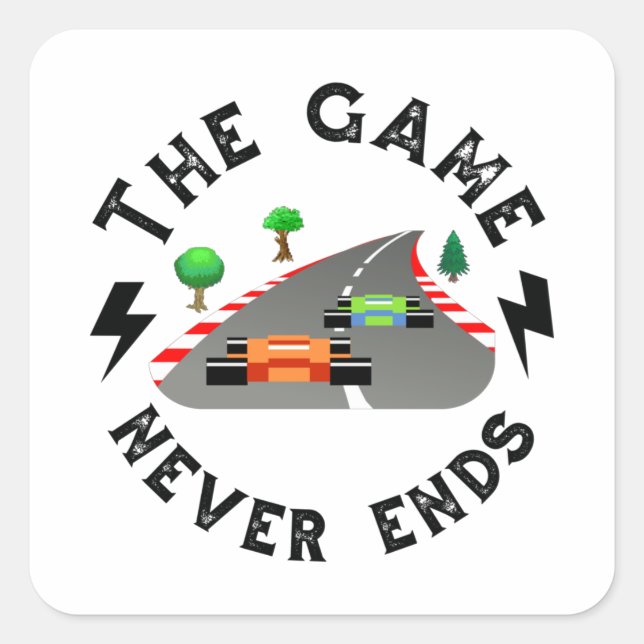 Das Spiel endet nie Quadratischer Aufkleber (Vorderseite)