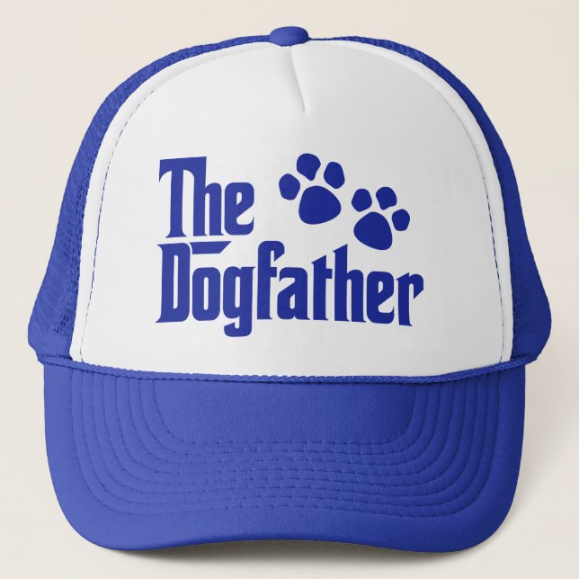 Das Sprichwort des Dogvaters in Blau und Weiß Truckerkappe (Vorderseite)