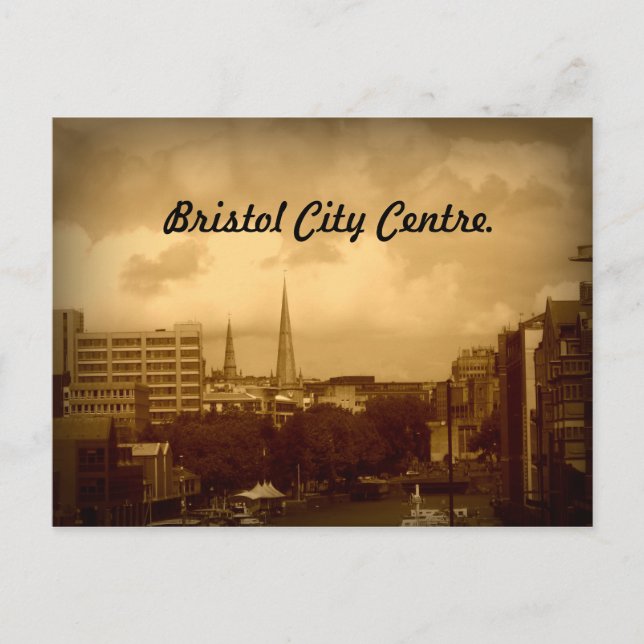 Das Stadtzentrum von Bristol. In Sepia. Postkarte (Vorderseite)