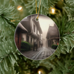 Das Stadtzentrum von Hobbiton am Foggy Day Keramik Ornament