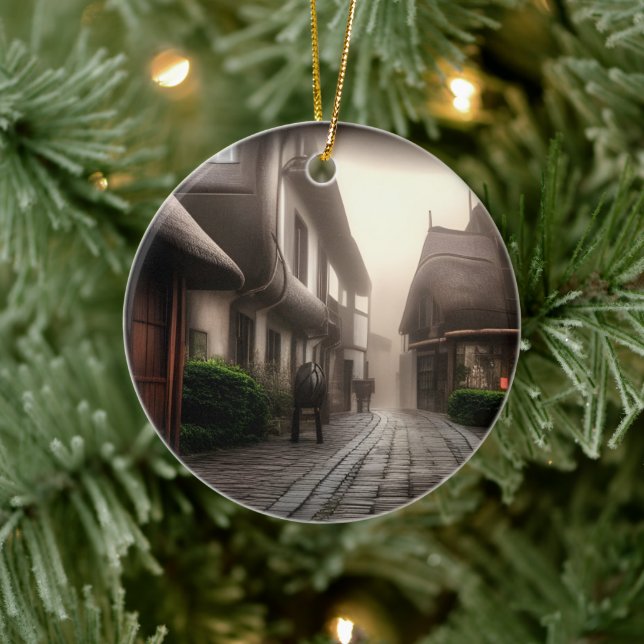 Das Stadtzentrum von Hobbiton am Foggy Day Keramik Ornament (Baum)
