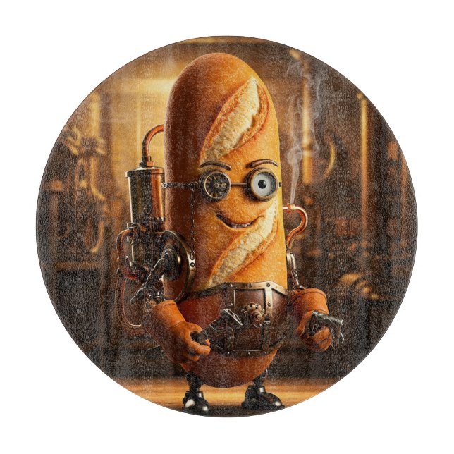 Das Steampunk-Baguette Schneidebrett (Vorderseite)