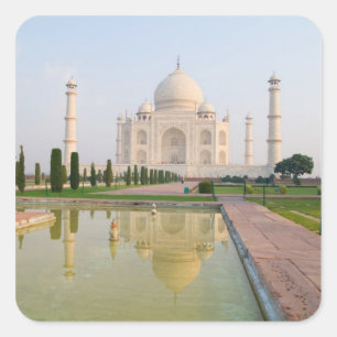Das stille friedliche Taj Mahal bei Sonnenaufgang Quadratischer Aufkleber
