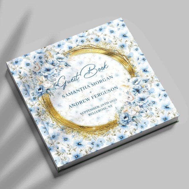 Das stilvolle Light Blue Gold Glitzer Wedding Gues Gästebuch (Stylish Light Blue Gold Glitter Wedding Guest Book)
