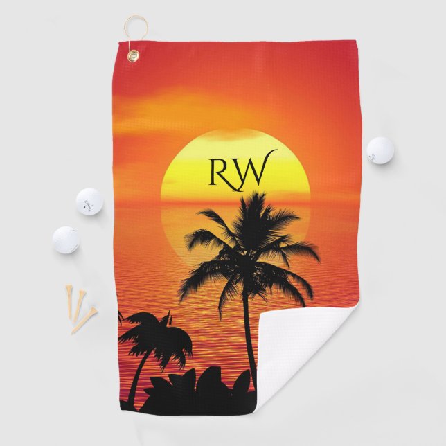 Das Sun Red Tropics Palm Beach Initial Golfhandtuch (Insitu)