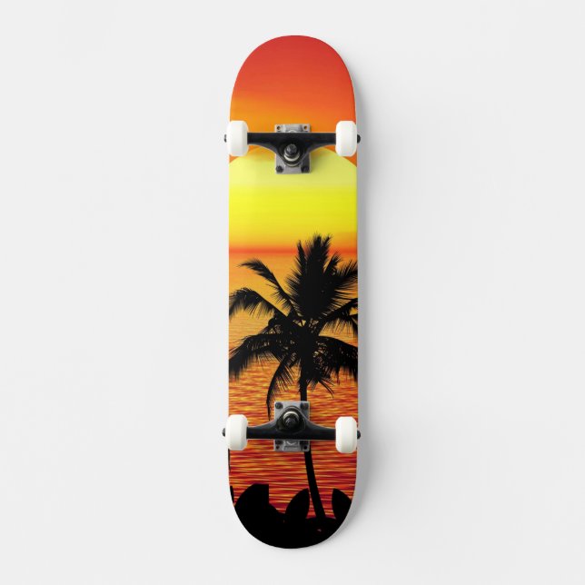 Das Sun Red Tropics Palm Beach Skateboard (Vorderseite)