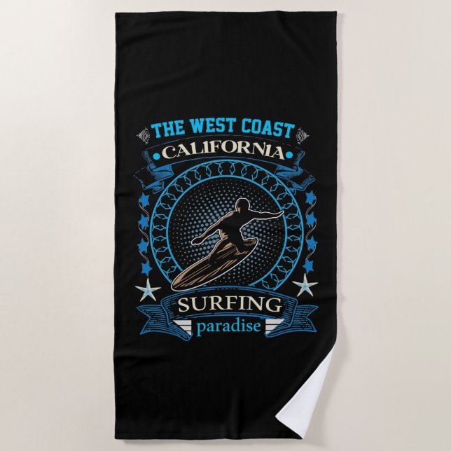 Das Surfen an der Westküste Kaliforniens Strandtuch (Vorderseite)