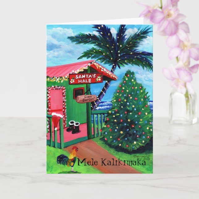 Das Surfhaus des Weihnachtsmanns Mele Kalikimaka Karte (Orchidee)