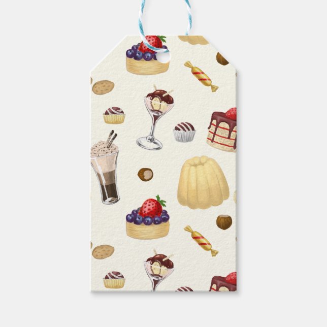 Das süße Muster mit verschiedenen Desserts. Geschenkanhänger (Vorderseite)