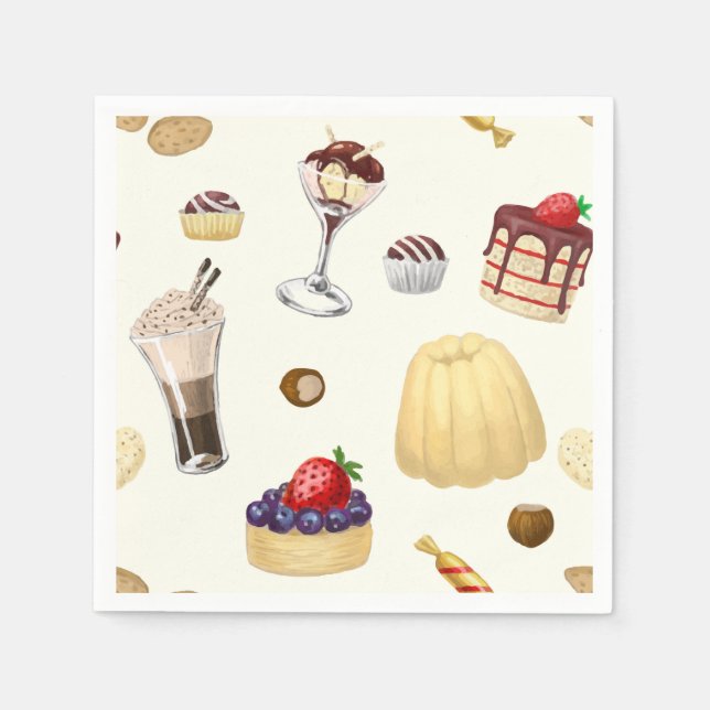 Das süße Muster mit verschiedenen Desserts. Serviette (Vorderseite)