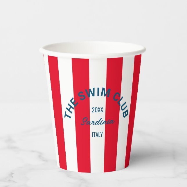 Das Swim Club Wappen Red Cabana Strip Pappbecher (Vorderseite)