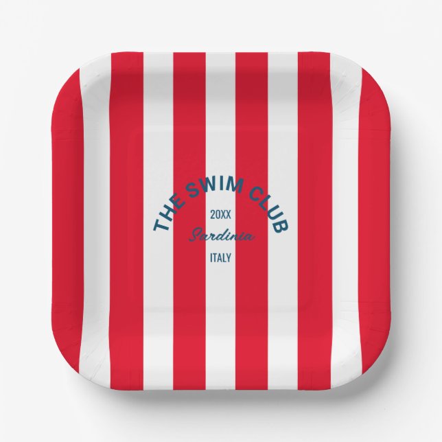 Das Swim Club Wappen Red Cabana Strip Pappteller (Vorderseite)