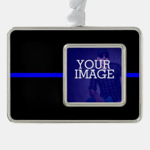 Das symbolische Thin Blue Line Your Image auf eine Rahmen-Ornament Silber