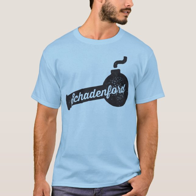 Das T-Shirt der Schadenford Sprungs-Bomben-Männer (Vorderseite)