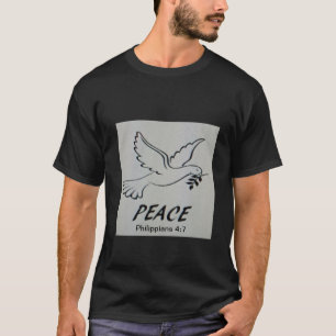 Das T-Shirt zeigt unser Logo mit Taube und Schrift