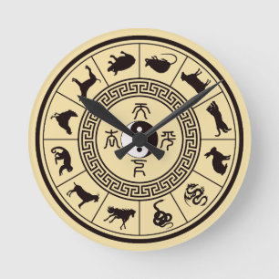 Das Tai Chi Zodiac Wheel Runde Wanduhr