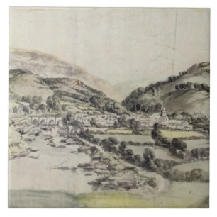 Das Tal von Llangollen (w/c auf Papier) Fliese