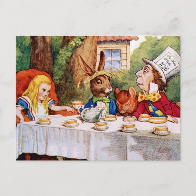 DAS TEE-PARTY DES MAD HATTER EINLADUNGSPOSTKARTE (Vorderseite)