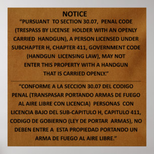 Das Texas-Gewehr-Gesetz - Adobe - offen tragen Poster