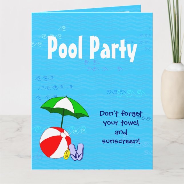 Das Thema Schwimmbad ist auf die Party Einladungen (Vorderseite)