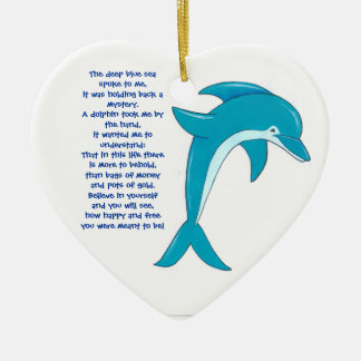 Das tiefe blaue Meer sprach mit mir, Delphinherz Keramik Ornament