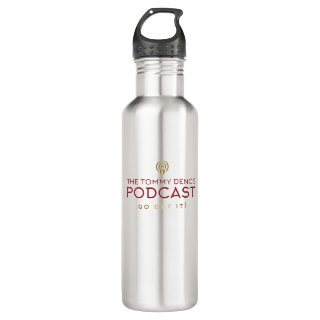 Das Tommy Denos Logo Edelstahlflasche (Vorderseite)