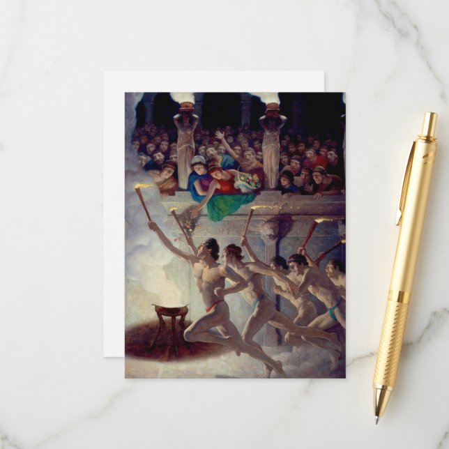 Das Torchrennen, griechische Olympia von N. C. Wye Begleitkarte (Vorderseite/Rückseite Beispiel)