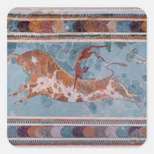 Das toreador-Fresko, Knossos Palast, Kreta Quadratischer Aufkleber