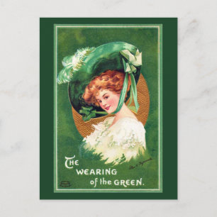 Das Tragen der grünen Vintagen Postkarte