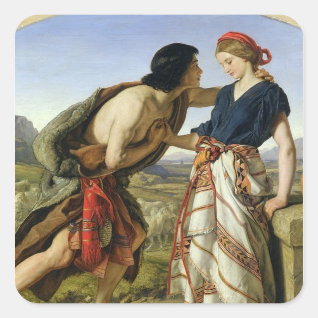 Das Treffen von Jakob und Rachel, 1853 Quadratischer Aufkleber (Vorderseite)