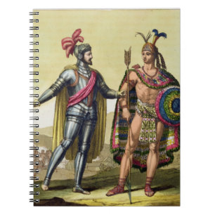 Das Treffen zwischen Hernando Cortes (1485-1547) Notizblock