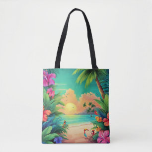 Das Tropical Beach Sunset mit Hibiskus-Blume Tasche