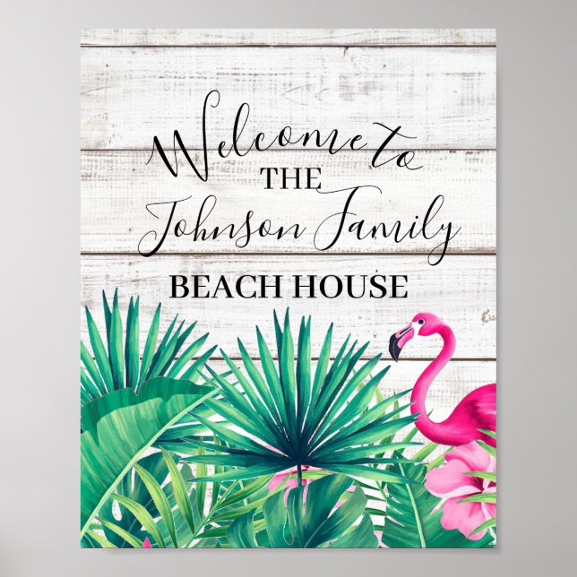 Das Tropical Floral Family Name Beach House begrüß Poster (Vorne)