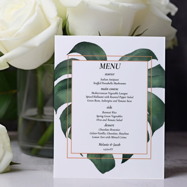 Das Tropical Palm Leaf Hochzeitsmenü Flyer (Von Creator hochgeladen)