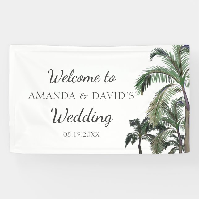 Das Tropical Palm Tree Greenerity Beach Hochzeitsz Banner (Horizontal)