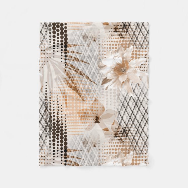 Das tropische Muster ist grau, beige. Fleecedecke (Vorderseite)