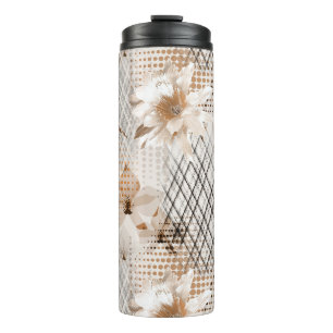Das tropische Muster ist grau, beige. Thermosbecher