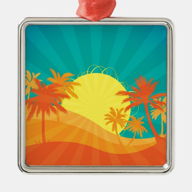 Das tropische Retro-Design des Sunset Beach Ornament Aus Metall (Vorne)