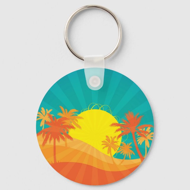 Das tropische Retro-Design des Sunset Beach Schlüsselanhänger (Vorderseite)