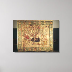 Das Turnier, vertikale Webstuhltapisserie Leinwanddruck