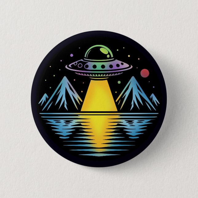 Das Ufo im Gebirge, das im Wasser reflektiert Button (Vorderseite)