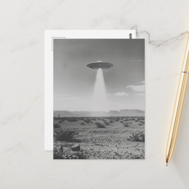 Das UFO in der Wüste Schwarz und Weiß Postkarte (Vorderseite/Rückseite Beispiel)