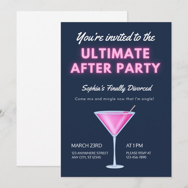 Das ultimative Afterparty-Party Neon Martini Schei Einladung (Vorne/Hinten)
