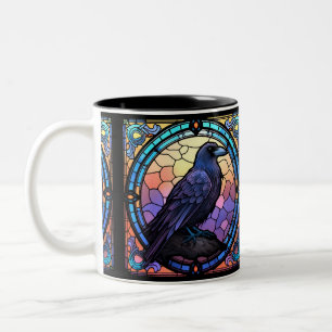 Das unheimliche Raben-Buntglasfenster Zweifarbige Tasse