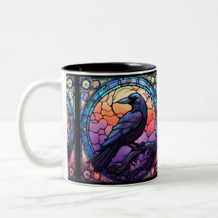 Das unheimliche Raben-Buntglasfenster Zweifarbige Tasse