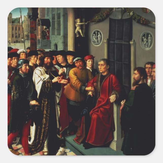 Das Urteil von Cambyses, 1498 Quadratischer Aufkleber (Vorderseite)